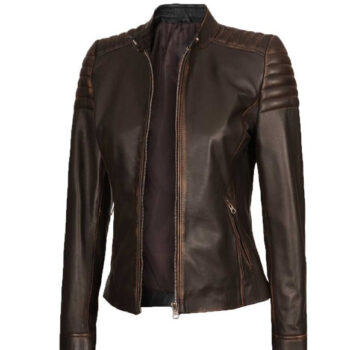 Carrie Rub Off Brown Women Leather Jacket