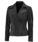 Cathy Grey Women Suede Leather Biker Jacket