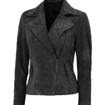Cathy Grey Women Suede Leather Biker Jacket
