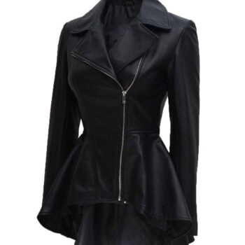 Women's Asymmetrical Black Peplum Leather Jacket