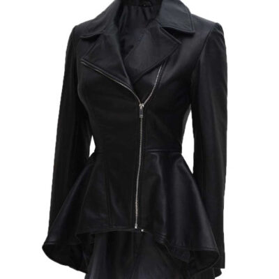 Women's Asymmetrical Black Peplum Leather Jacket