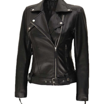 Angela Womens Black Asymmetrical Leather Jacket
