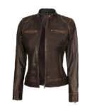 Women's Distressed Brown Motorcycle Leather Jacket