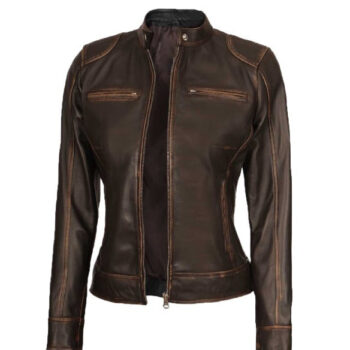 Women's Distressed Brown Motorcycle Leather Jacket
