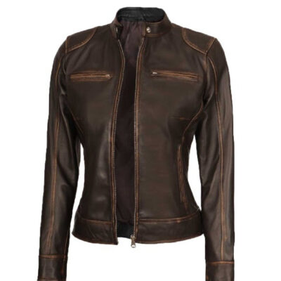 Women's Distressed Brown Motorcycle Leather Jacket
