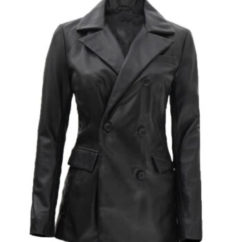 Double Breasted Black Leather Coat Women