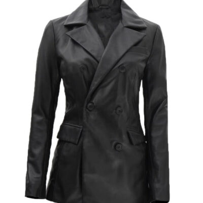 Double Breasted Black Leather Coat Women