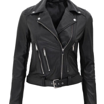 Elisa Black Asymmetrical Motorcycle Leather Jacket for Women