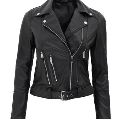 Elisa Black Asymmetrical Motorcycle Leather Jacket for Women
