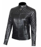 Ellen Womens Quilted Black Leather Biker Jacket