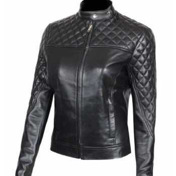 Ellen Womens Quilted Black Leather Biker Jacket