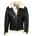 Ginger Shearling Fur Collar Leather Jacket