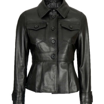 Gladys Black Peplum Leather Jacket for Women