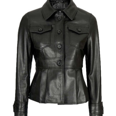 Gladys Black Peplum Leather Jacket for Women