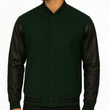 Black And Green Varsity Jacket For Unisex