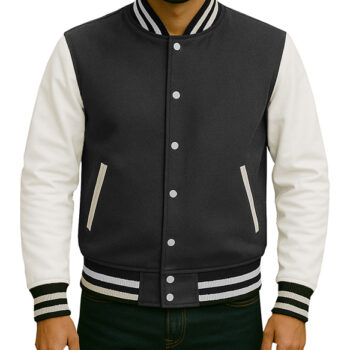 Grey and White Varsity Jacket For Unisex