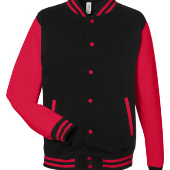 Jet Black And Fire Red Heavyweight Letterman Jacket