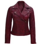 Kimberley Maroon Leather Moto Jacket