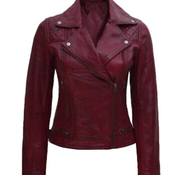 Kimberley Maroon Leather Moto Jacket