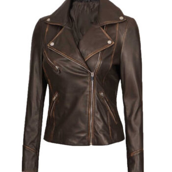 Kirsten Ruboff Brown Vintage Biker Leather Jacket for Women