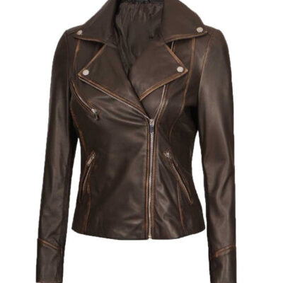 Kirsten Ruboff Brown Vintage Biker Leather Jacket for Women