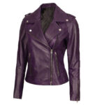 Kristen Purple Asymmetrical Motorcycle Jacket for Women