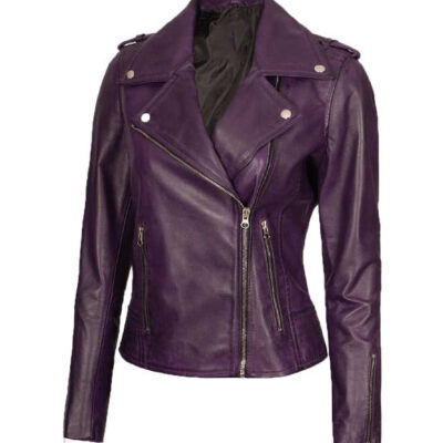 Kristen Purple Asymmetrical Motorcycle Jacket for Women