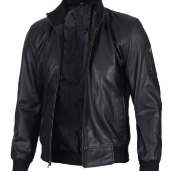 Real Cowhide Men's Black Leather Bomber Jacket