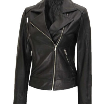 Linda Asymmetrical Black Leather Moto Jacket for Women