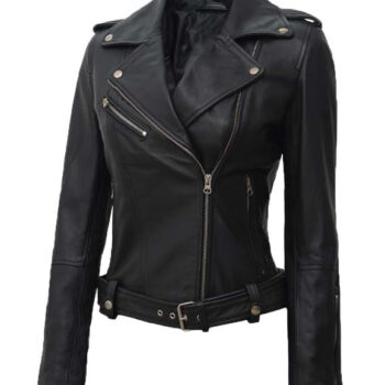 Margaret Womens Black Asymmetrical Leather Biker Jacket