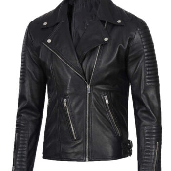 Mens Asymmetrical Black Leather Moto Jacket