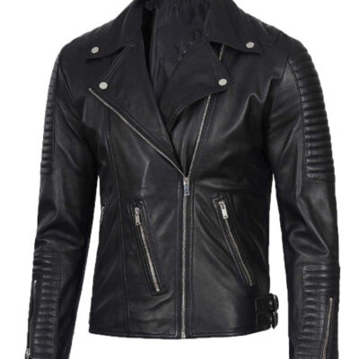 Mens Asymmetrical Black Leather Moto Jacket