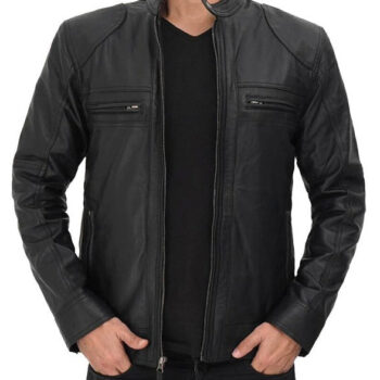Mens Black Real Lambskin Leather Biker Jacket