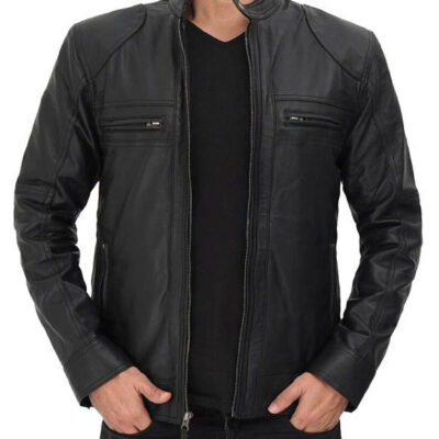 Mens Black Real Lambskin Leather Biker Jacket