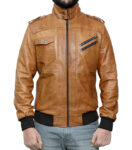 Men's Brown Hooded Bomber Real Leather Jacket