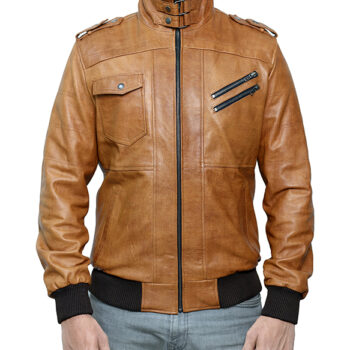 Men's Brown Hooded Bomber Real Leather Jacket