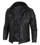 Mens Cafe Racer Washed Leather Jacket With Black Waxed