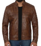 Men's Washed Cafe Racer Leather Jacket