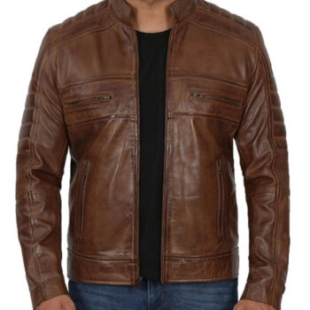 Men's Washed Cafe Racer Leather Jacket