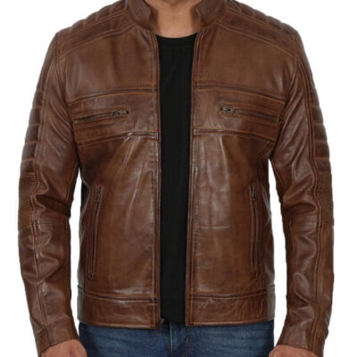 Men's Washed Cafe Racer Leather Jacket