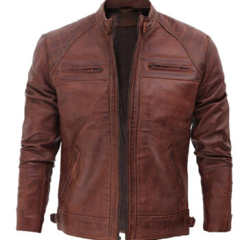 Vance Leathers Men's Cafe Racer Waxed Lambskin Motorcycle Jacket