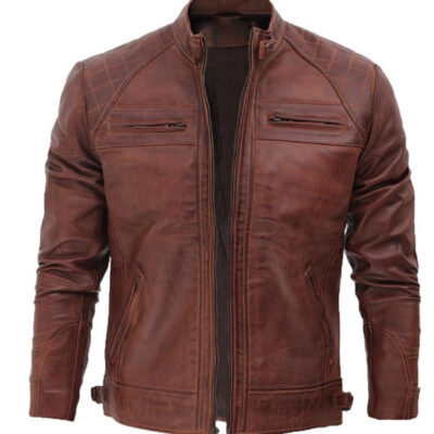 Vance Leathers Men's Cafe Racer Waxed Lambskin Motorcycle Jacket