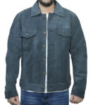 Men's Trucker Suede Leather Jacket Grey