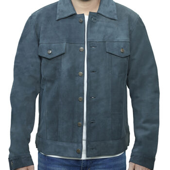 Men's Trucker Suede Leather Jacket Grey