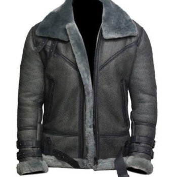Men's Grey Wax Shearling Leather Jacket