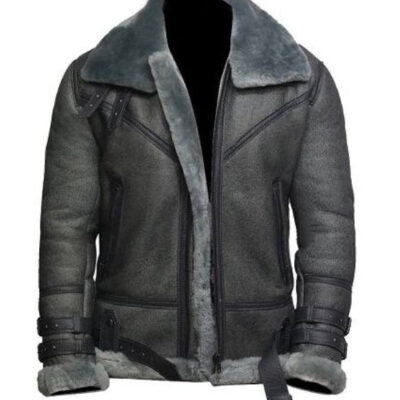Men's Grey Wax Shearling Leather Jacket