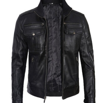 Moffit Black Leather Motorcycle Jacket Men