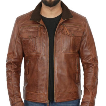 Moffit Tan Leather Motorcycle Jacket Men