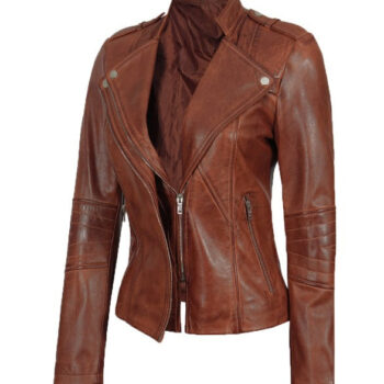 Monica Womens Cognac Fitted Leather Jacket
