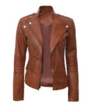 Monica Womens Tan Fitted Leather Jacket